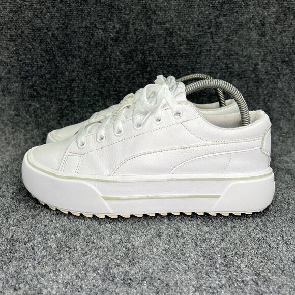 Puma Kaia Platform Shoes Women's 8 White Leather Lace Up Athletic Retro Sneakers - Picture 5 of 12
